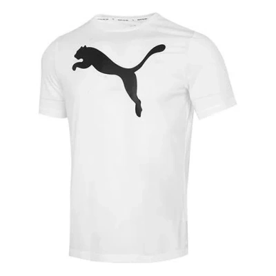 Puma Large Logo Printing Sports Round Neck Short Sleeve White
