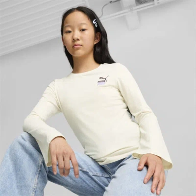 Puma Lava Land Flared Big Kids' Long Sleeve T-shirt In Alpine Snow