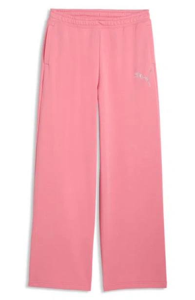 Puma Leo Luxe Embellished Graphic Oversize Pants In Pink