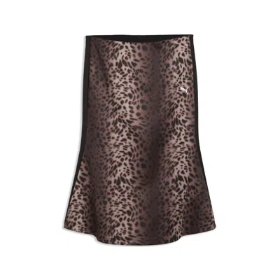 Puma Leopard Luxe Women's T7 Midi Skirt In Brown