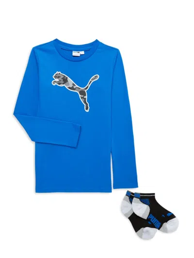 Puma Kids' Little Boy's 2-piece Jersey Tee & Ankle Socks Set In Bright Blue