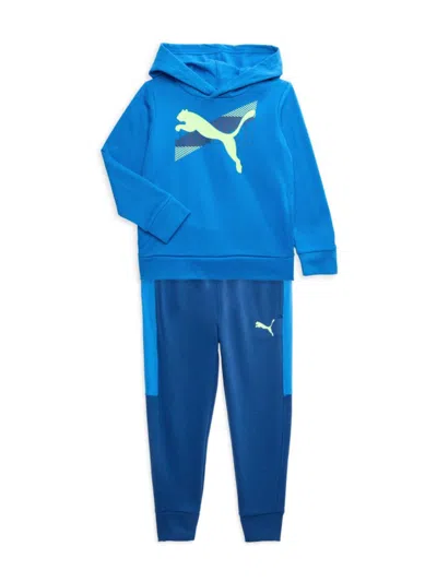 Puma Kids' Little Boy's 2-piece Logo Fleece Hoodie & Joggers Set In Bright Blue