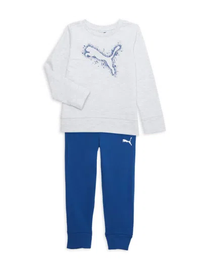 Puma Kids' Little Boy's 2-piece Logo Fleece Sweatshirt & Joggers Set In White