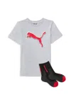 Puma Little Boy's 2-piece Logo Tee & Crew Socks Set In Grey