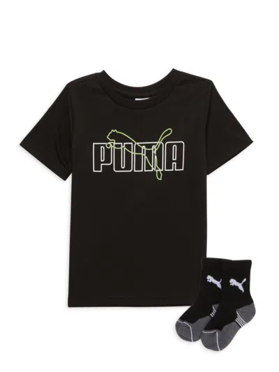 Puma Kids' Little Boy's 2-piece Logo Tee & Socks Set In Black
