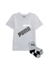 Shop Puma Little Boy's 2-piece Logo Tee & Socks Set In Grey