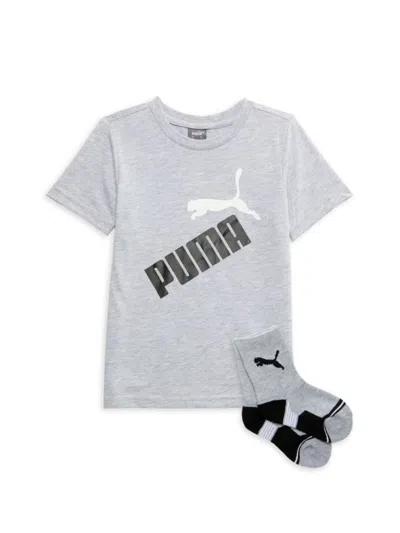 Puma Kids' Little Boy's 2-piece Logo Tee & Socks Set In Grey