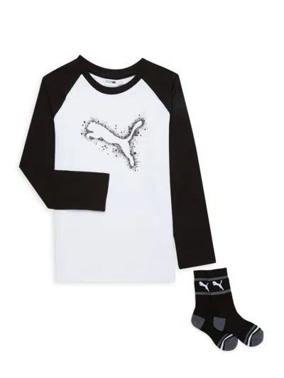 Puma Kids' Little Boy's 2-piece Logo Tee & Socks Set In White