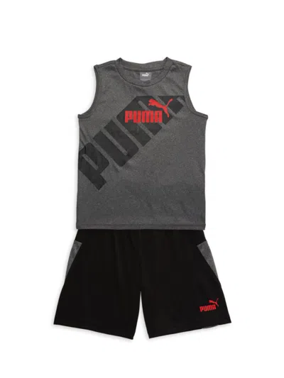 Puma Kids' Little Boy's 2-piece Logo Vest & Shorts Set In Charcoal
