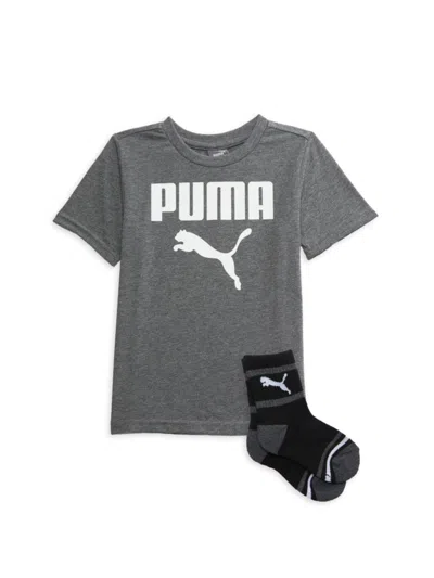 Puma Kids' Little Boy's 2-piece Tee & Socks Set In Charcoal
