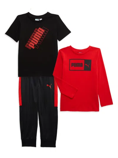 Puma Babies' Little Boy's 3-piece Logo Graphic Tee & Joggers Set In Red