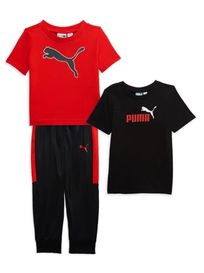 Puma Babies' Little Boy's 3-piece Logo Tee & Joggers Set In Red Black