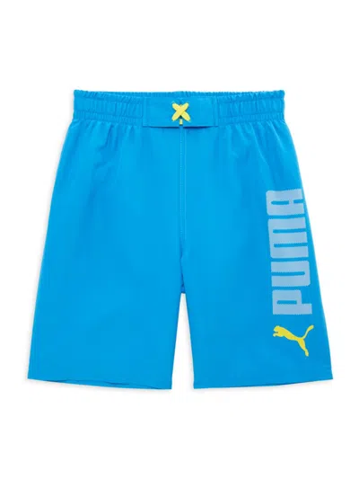 Puma Kids' Little Boy's Logo Swim Shorts In Blue White