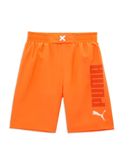 Puma Kids' Little Boy's Logo Swim Shorts In Bright Orange