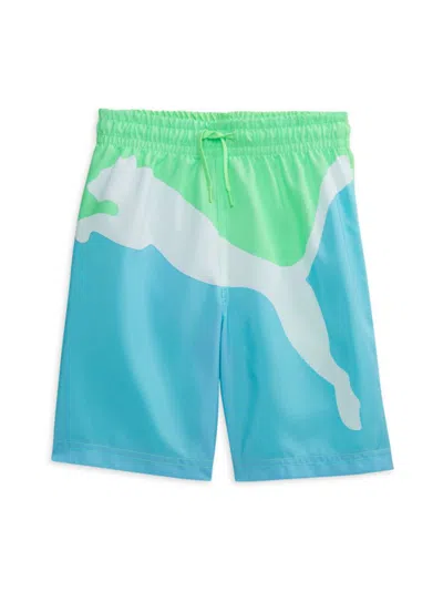 Puma Kids' Little Boy's Logo Swim Shorts In Neon Green