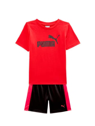 Puma Kids' Little Boy's Logo Tee & Shorts Set In Medium Red
