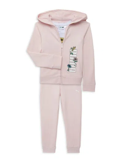 Puma Babies' Little Girl's 3-piece Logo Tee, Hoodie & Joggers Set In Pink