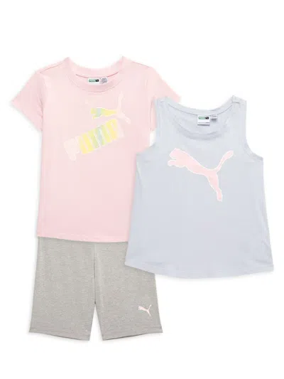 Puma Little Girl's 3-piece Logo Tee, Tank & Shorts Set In Pink Multi