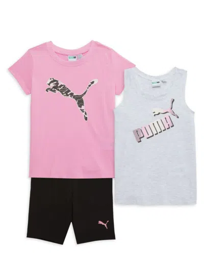 Puma Kids' Little Girl's 3-piece Logo Tee, Tank Top & Shorts Set In Pink