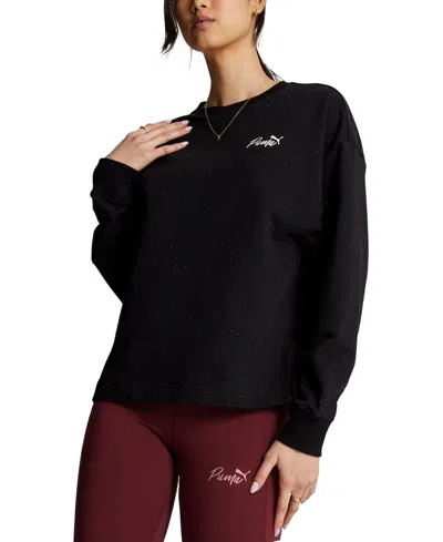 Puma Live In Crew Sweatshirt Womens Black Cotton Long Sleeve Pullover Gbo118