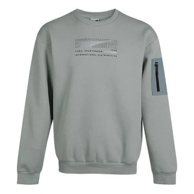 Puma Living Series Sports Fleece Lined Stay Warm Round Neck Knit Pullover Gray Green