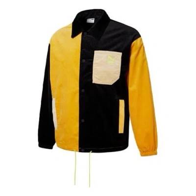 Puma Logo Cord Coach Jacket 'black' In Multi