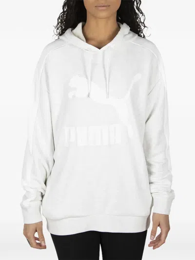 Puma Logo-detail Long-sleeve Hoodie In White