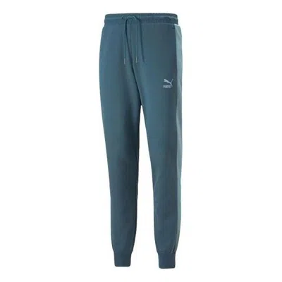 Puma Logo Essential Track Pants 'green' In Blue
