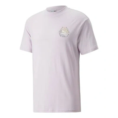 Puma Logo Hc Graphic Tee 'light Purple' In Gray