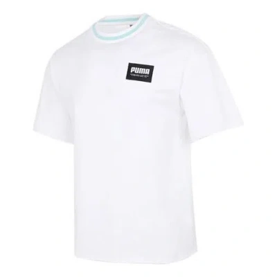Puma Logo Loose Sports Round Neck Short Sleeve White
