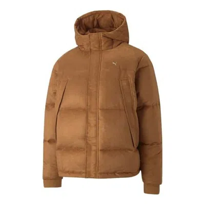 Puma Logo Mmq Faux Leather Down Jacket 'brown'