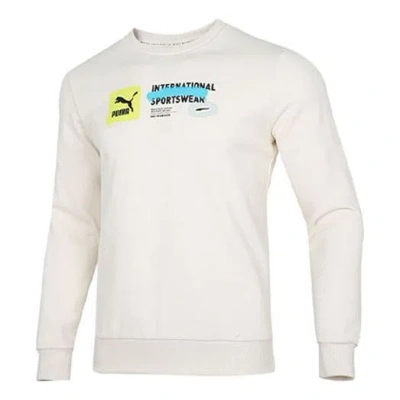 Puma Logo Pattern Printing Sports Round Neck Pullover White In Neutral