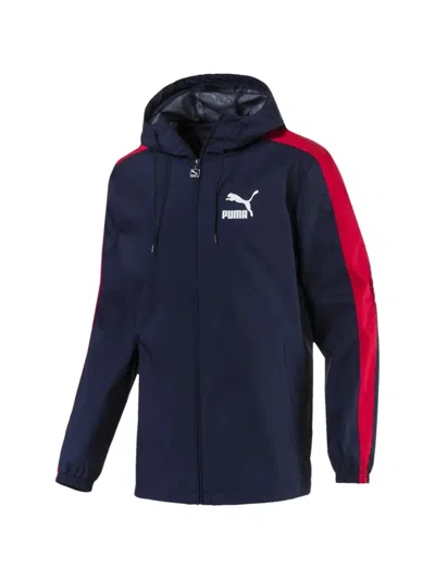 Puma Logo-print Hooded Jacket In Blue
