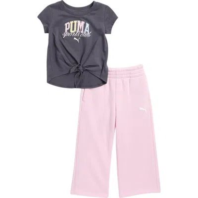 Puma Babies'  Logo Print Tie Front T-shirt & Pants Set In Galactic Gray