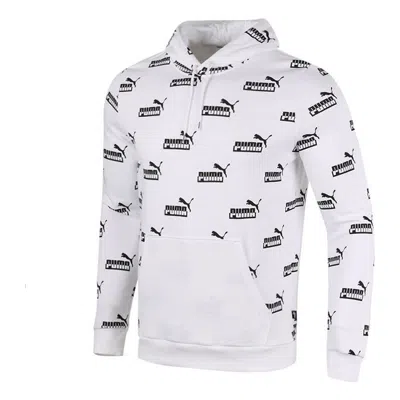 Puma Logo Printed Casual Sports Hooded Sweater Men's White