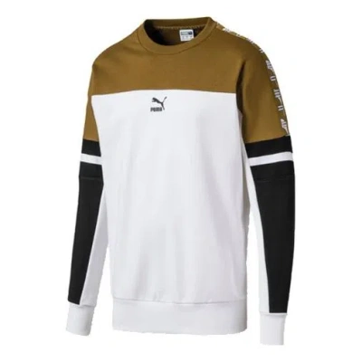 Puma Logo Printing Colorblock Round Neck White In Brown