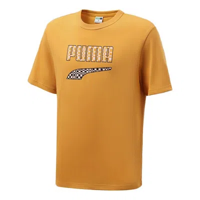Puma Logo Printing Sport Round Neckshort Sleeve Men's Orange In Yellow