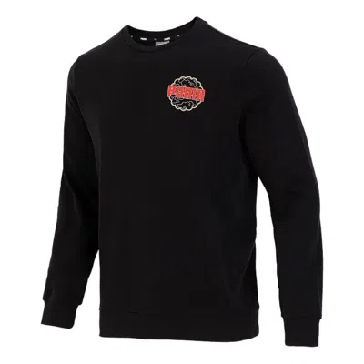 Puma Logo Printing Sports Round Neck Pullover Black