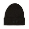 Puma Logo Ribbed Cuff Beanie Hat In Black Traditional