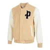 Puma Logo Sherpa Baseball Jacket 'beige' In Brown