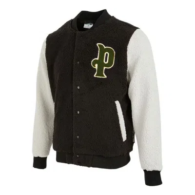 Puma Logo Sherpa Baseball Jacket 'black'