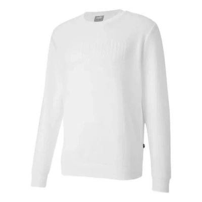 Puma Logo Solid Color Casual Sports Pullover Round Neck White