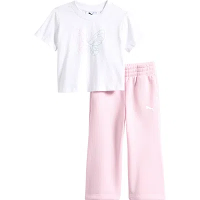 Puma Babies'  Logo T-shirt & Pants Set In  White