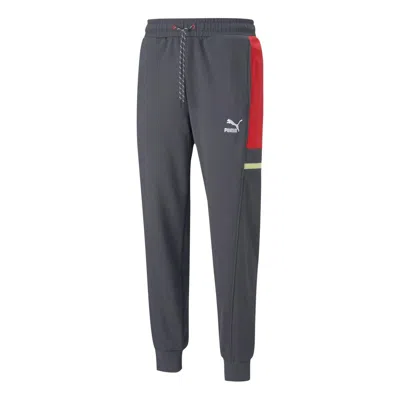 Puma Logo Tape Pants 'grey' In Gray