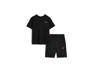 Puma Logo T-shirt Fleece Short Set (little Kid/big Kid) Boy's Sets  Black: 4 Little Kid