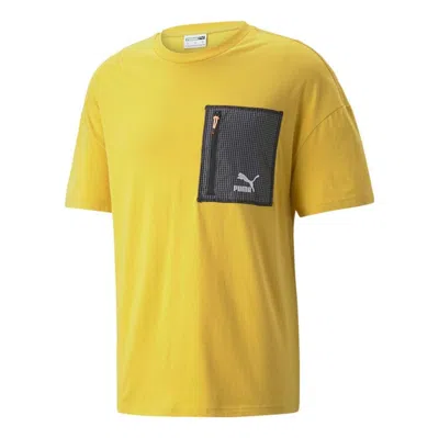 Puma Logo Zip Pocket Tee 'yellow'