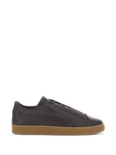 Puma Logo-embossed Leather Low-top Sneakers In Brown