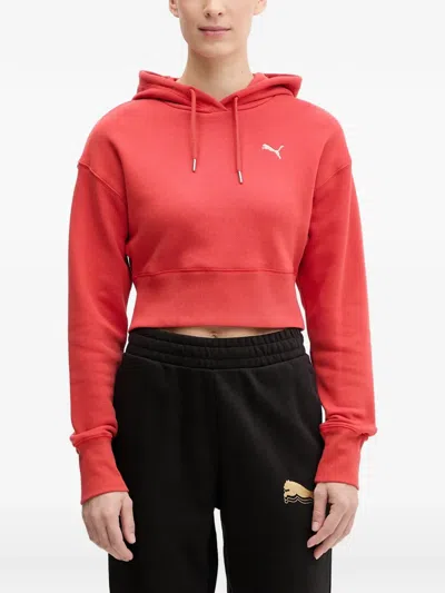 Puma Logo-embroidered Cropped Hoodie In Red