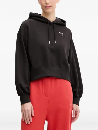 Puma Logo-embroidered Cropped Hoodie In Brown
