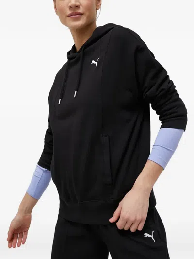 Puma Logo-embroidered Drawstring Hoodie In Black